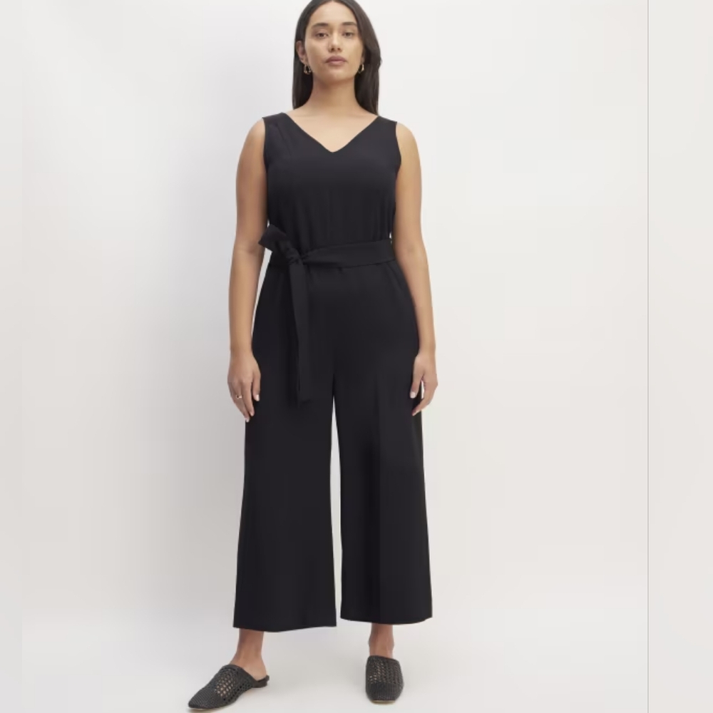 Everlane The Japanese GoWeave Belted Jumpsuit Black V-neck Sz.16 *missing belt*